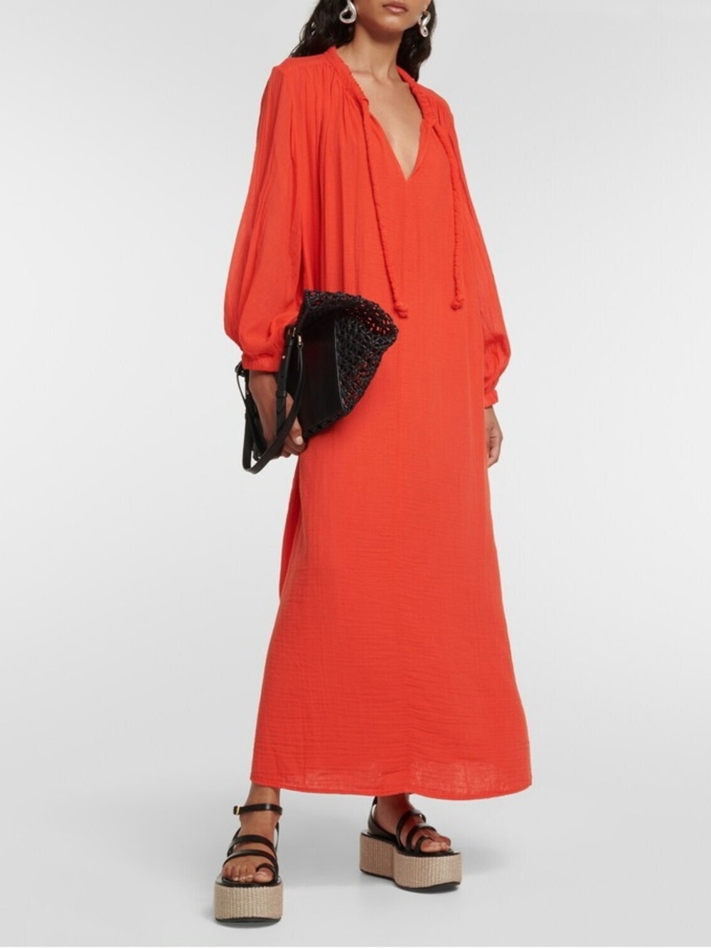 Velvet By Graham & Spencer Orange Cotton Gauze Kaftan Maxi Dress - One Size